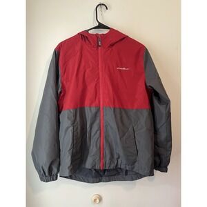 Eddie Bauer Kids Windbreaker Jacket Large‎ 14/16 Red Gray Waterproof Hooded